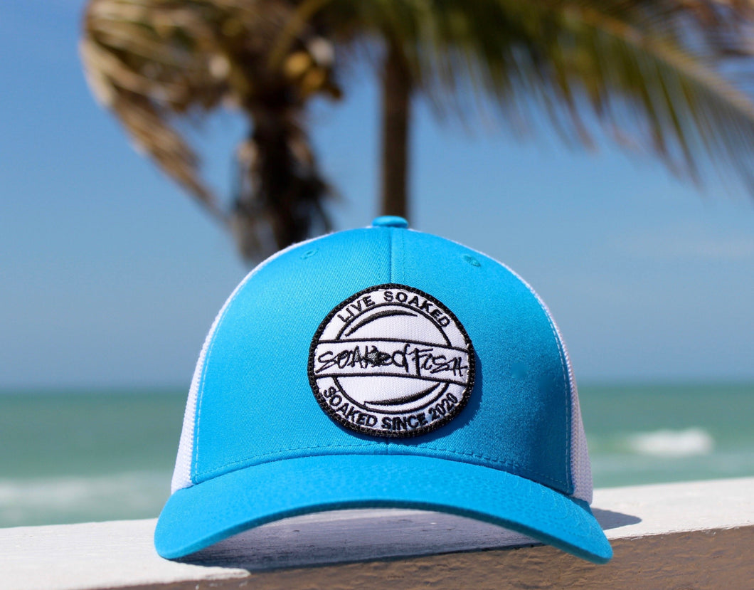 Live Soaked Patch Trucker - Turquoise/White