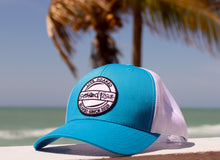 Load image into Gallery viewer, Live Soaked Patch Trucker - Turquoise/White
